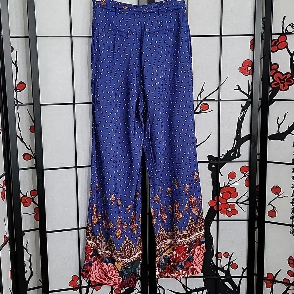 Anthropologie Wide Leg Palazzo Pants Size 6 Blue Print Resort Vaca - Picture 8 of 8